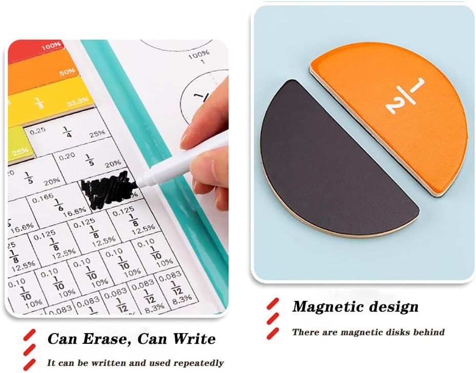 Magnetic Fraction Educational Puzzle Fraction Tiles and Circles, Equip Magnetic Score Disk Demonstrator,Math Manipulatives Enhance Early Primary School Students Mathematical Skills