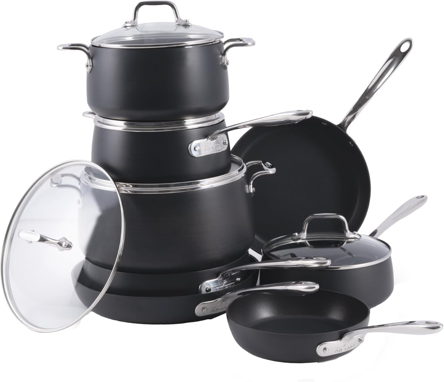 All-Clad HA1 Hard Anodized Non Stick Fry Pan Set 2 Piece, 8, 10 Inch, Induction, Oven Broiler Safe 500F, Pots and Pans Set, Kitchen Frying Pans, Skillets, Premium Cookware, Home, Dishwasher Safe Black