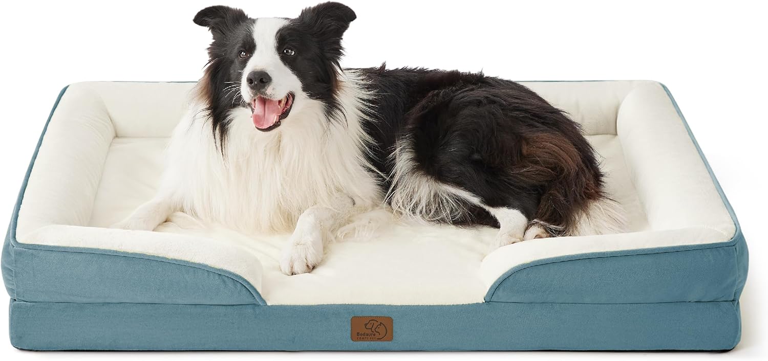 Bedsure Orthopedic Dog Beds Large Sized Dog - Washable Large Dog Cat Bed Waterproof, Comfort Dogs Couch Sofa with Washable Removable Cover, Pet Bed with Nonskid Bottom, Grey, 35"