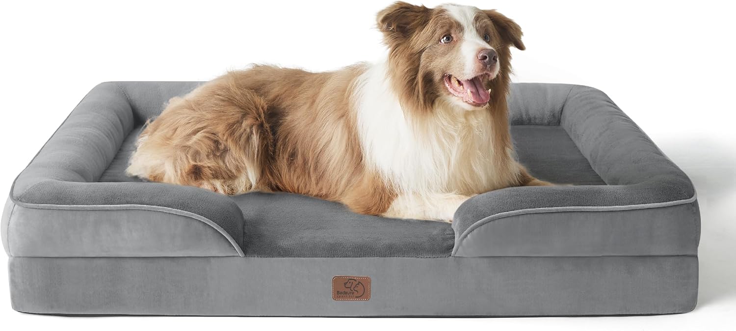 Bedsure Orthopedic Dog Beds Large Sized Dog - Washable Large Dog Cat Bed Waterproof, Comfort Dogs Couch Sofa with Washable Removable Cover, Pet Bed with Nonskid Bottom, Grey, 35"