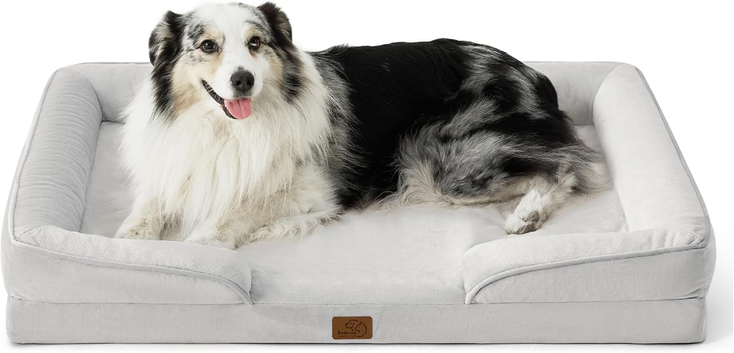Bedsure Orthopedic Dog Beds Large Sized Dog - Washable Large Dog Cat Bed Waterproof, Comfort Dogs Couch Sofa with Washable Removable Cover, Pet Bed with Nonskid Bottom, Grey, 35"