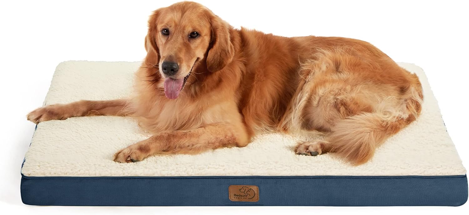 Bedsure Dog Beds Large Sized Dog - Comfy Flat Pet Beds with Removable Washable Cover, Orthopedic Egg Crate Foam Puppy Mat, Suitable for Pet Up to 65 lbs