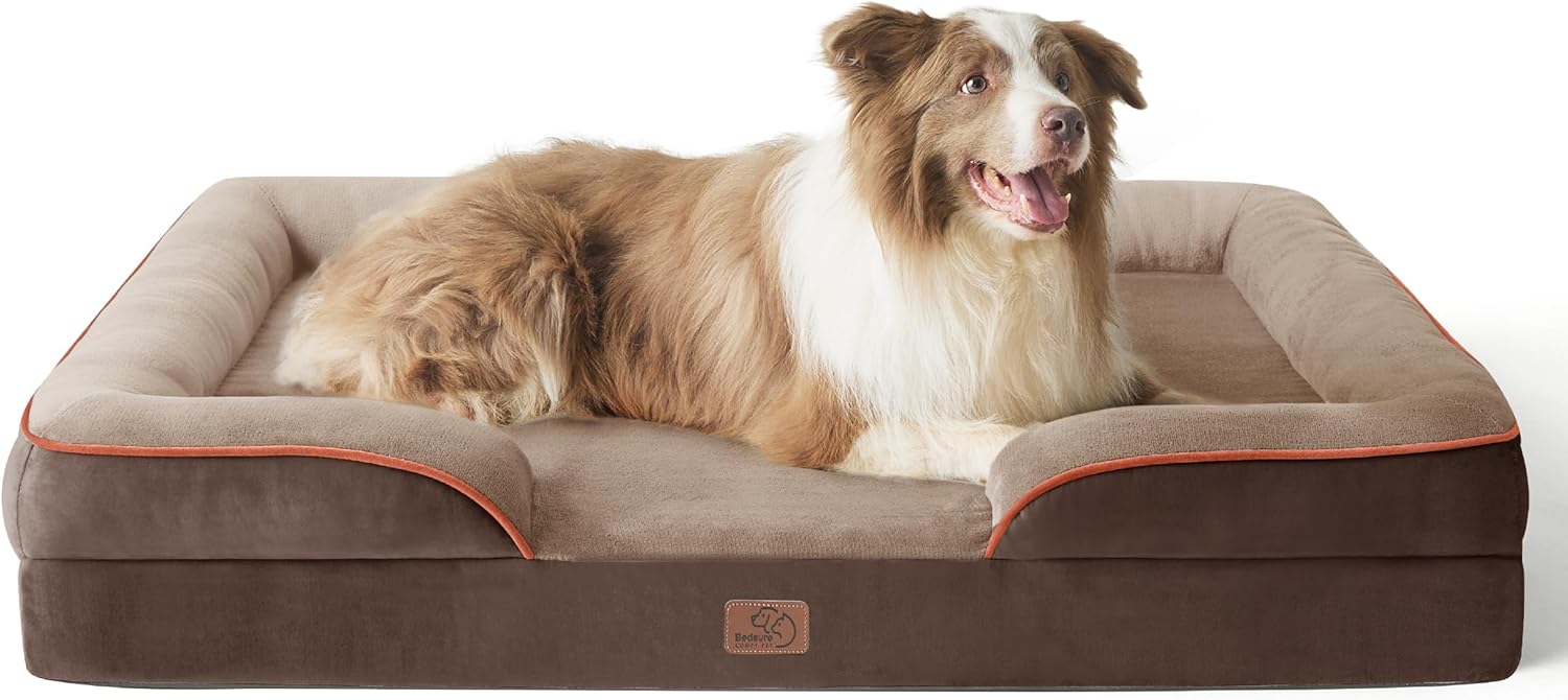 Bedsure Orthopedic Dog Beds Large Sized Dog - Washable Large Dog Cat Bed Waterproof, Comfort Dogs Couch Sofa with Washable Removable Cover, Pet Bed with Nonskid Bottom, Grey, 35"