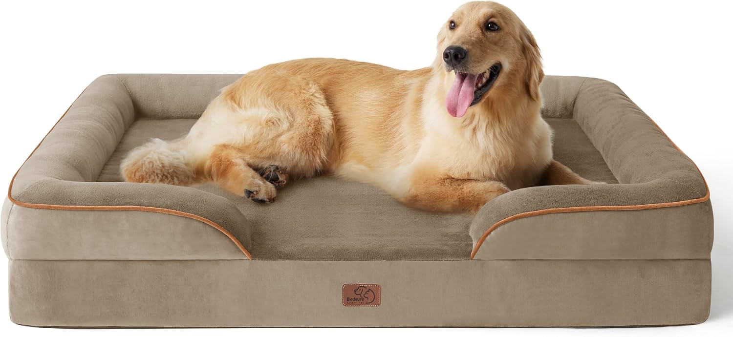 Bedsure Orthopedic Dog Beds Large Sized Dog - Washable Large Dog Cat Bed Waterproof, Comfort Dogs Couch Sofa with Washable Removable Cover, Pet Bed with Nonskid Bottom, Grey, 35"
