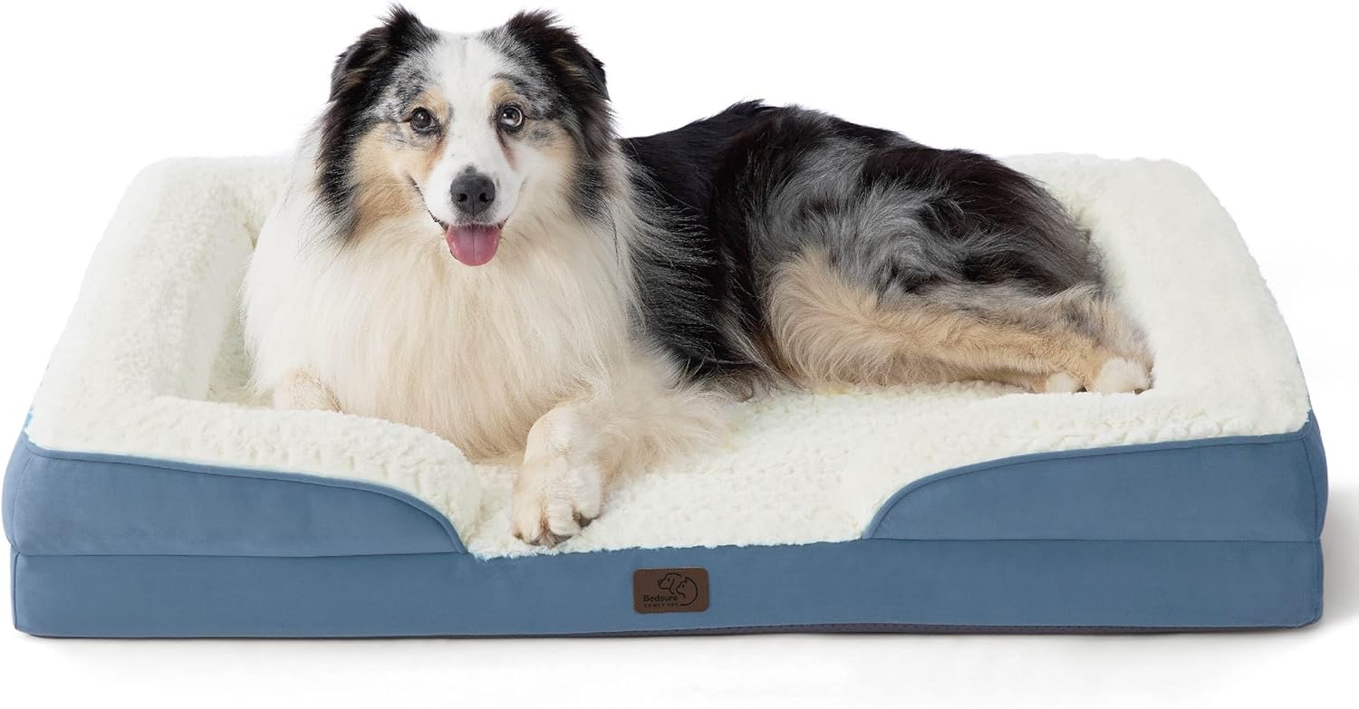 Bedsure Orthopedic Dog Beds Large Sized Dog - Washable Large Dog Cat Bed Waterproof, Comfort Dogs Couch Sofa with Washable Removable Cover, Pet Bed with Nonskid Bottom, Grey, 35"