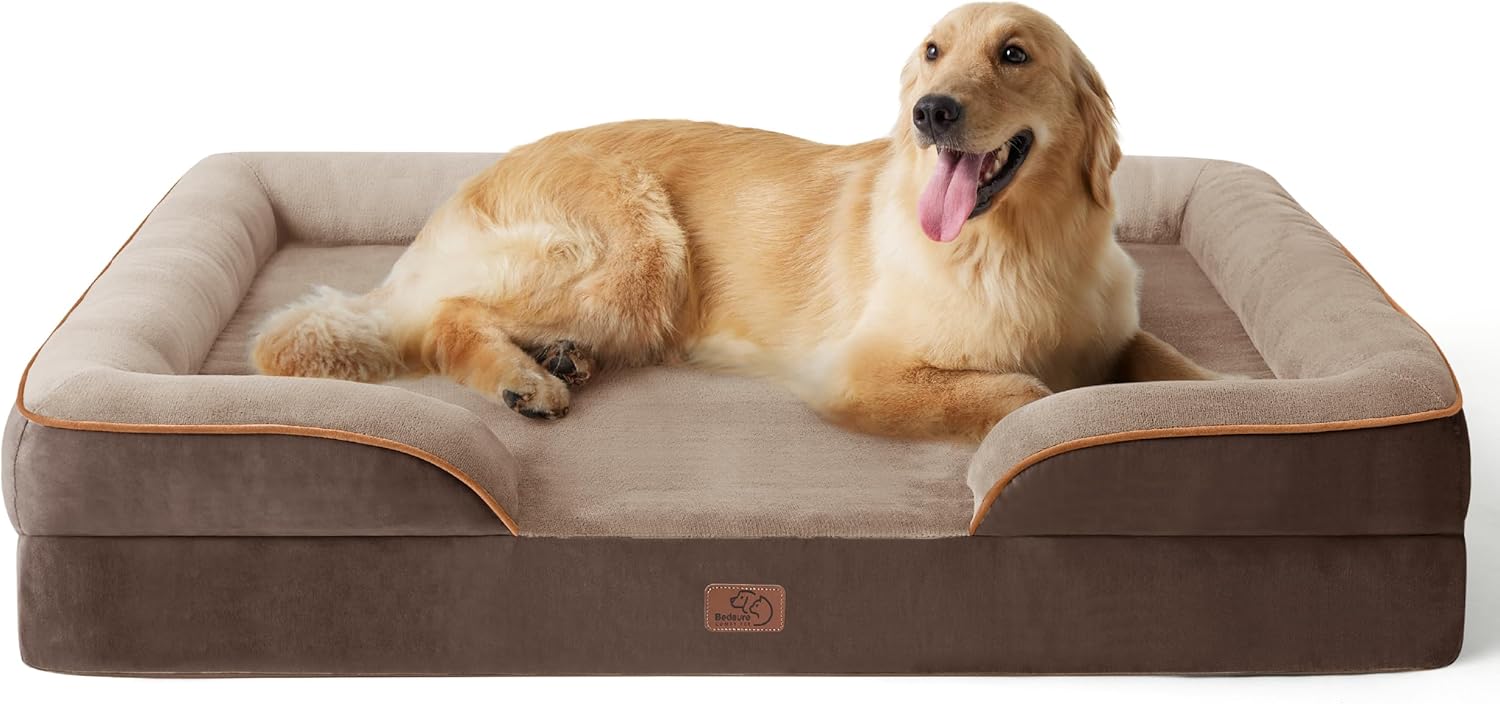 Bedsure Orthopedic Dog Beds Large Sized Dog - Washable Large Dog Cat Bed Waterproof, Comfort Dogs Couch Sofa with Washable Removable Cover, Pet Bed with Nonskid Bottom, Grey, 35"