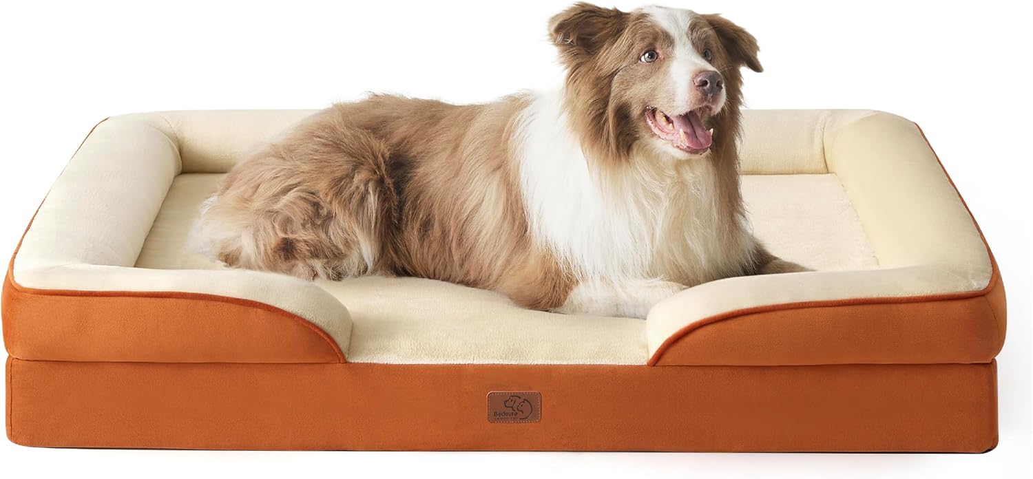 Bedsure Orthopedic Dog Beds Large Sized Dog - Washable Large Dog Cat Bed Waterproof, Comfort Dogs Couch Sofa with Washable Removable Cover, Pet Bed with Nonskid Bottom, Grey, 35"
