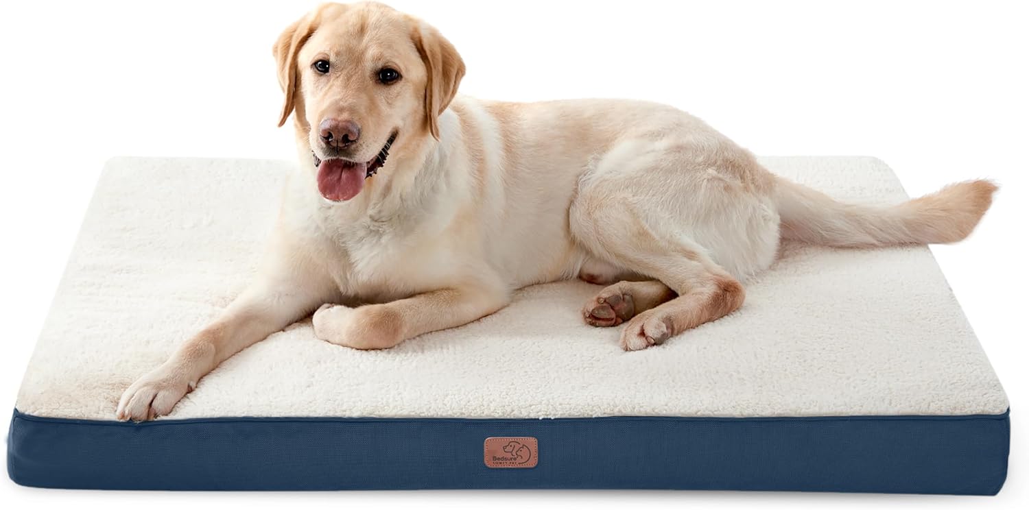 Bedsure Dog Beds Large Sized Dog - Comfy Flat Pet Beds with Removable Washable Cover, Orthopedic Egg Crate Foam Puppy Mat, Suitable for Pet Up to 65 lbs