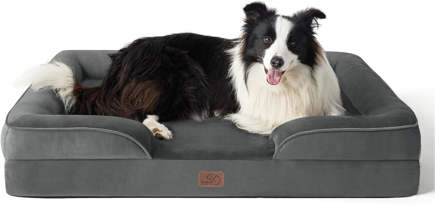 Bedsure Orthopedic Dog Beds Large Sized Dog - Washable Large Dog Cat Bed Waterproof, Comfort Dogs Couch Sofa with Washable Removable Cover, Pet Bed with Nonskid Bottom, Grey, 35"
