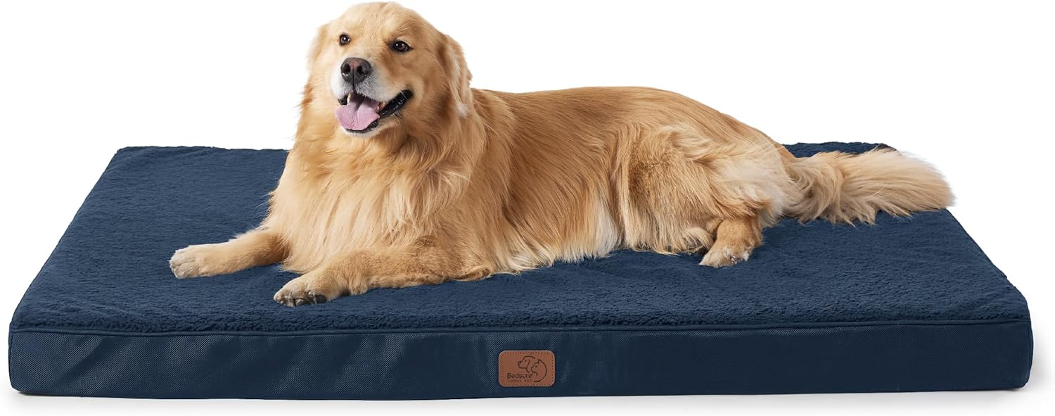 Bedsure Dog Beds Large Sized Dog - Comfy Flat Pet Beds with Removable Washable Cover, Orthopedic Egg Crate Foam Puppy Mat, Suitable for Pet Up to 65 lbs