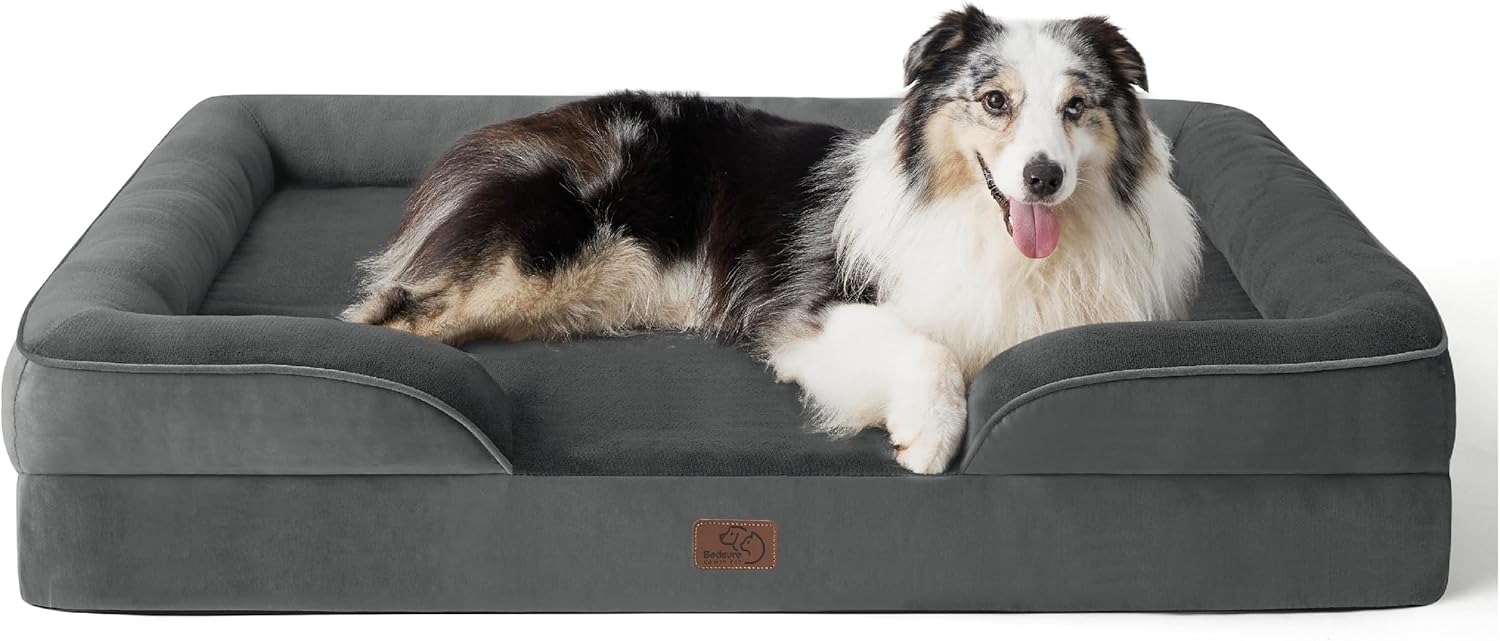 Bedsure Orthopedic Dog Beds Large Sized Dog - Washable Large Dog Cat Bed Waterproof, Comfort Dogs Couch Sofa with Washable Removable Cover, Pet Bed with Nonskid Bottom, Grey, 35"