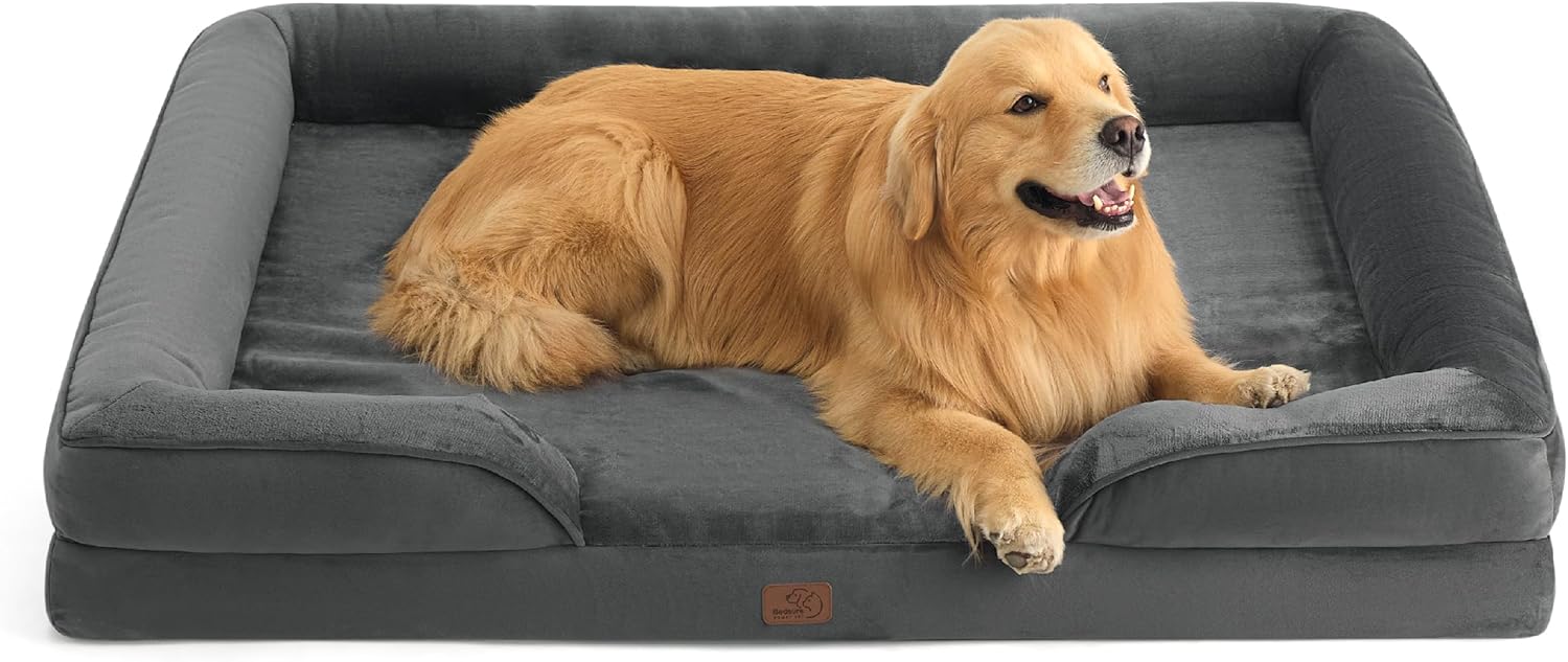 Bedsure Orthopedic Dog Beds Large Sized Dog - Washable Large Dog Cat Bed Waterproof, Comfort Dogs Couch Sofa with Washable Removable Cover, Pet Bed with Nonskid Bottom, Grey, 35"