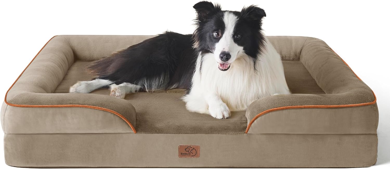 Bedsure Orthopedic Dog Beds Large Sized Dog - Washable Large Dog Cat Bed Waterproof, Comfort Dogs Couch Sofa with Washable Removable Cover, Pet Bed with Nonskid Bottom, Grey, 35"