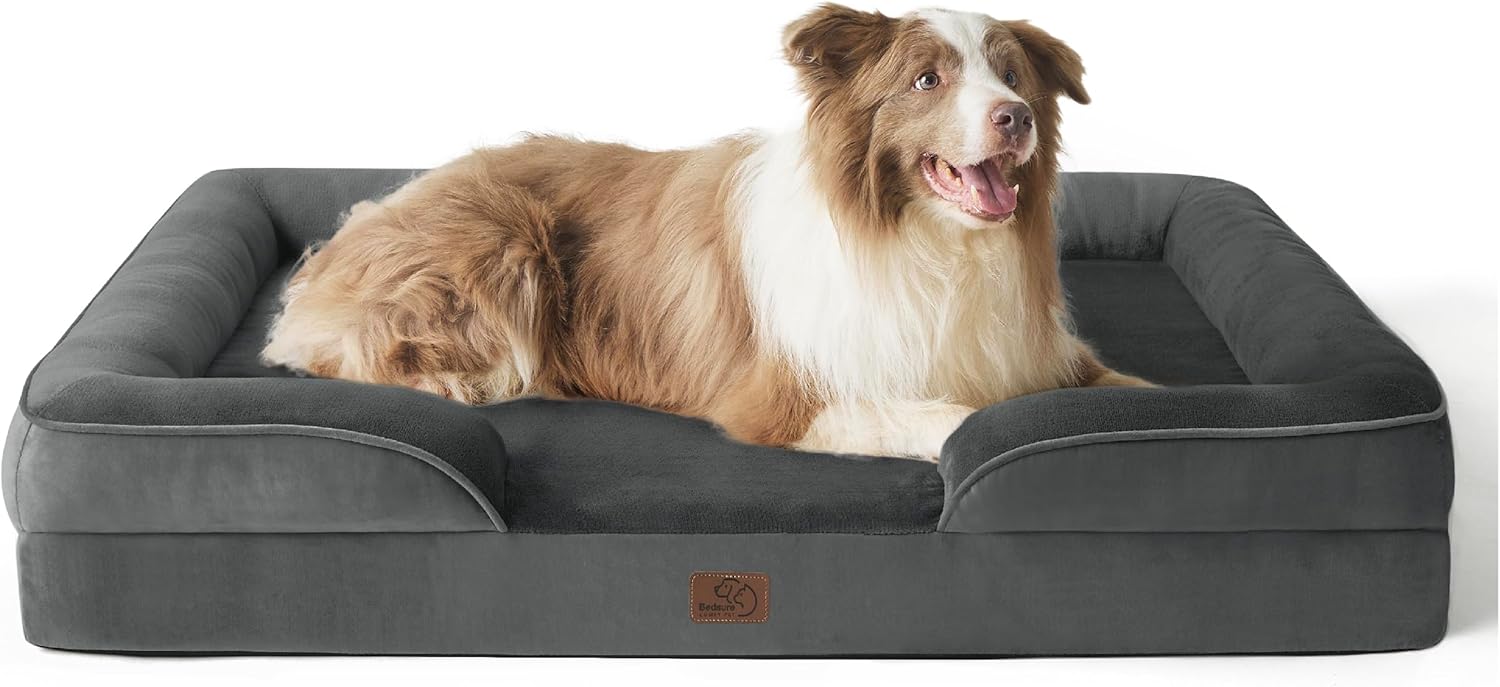 Bedsure Orthopedic Dog Beds Large Sized Dog - Washable Large Dog Cat Bed Waterproof, Comfort Dogs Couch Sofa with Washable Removable Cover, Pet Bed with Nonskid Bottom, Grey, 35"
