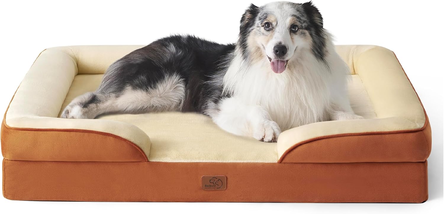 Bedsure Orthopedic Dog Beds Large Sized Dog - Washable Large Dog Cat Bed Waterproof, Comfort Dogs Couch Sofa with Washable Removable Cover, Pet Bed with Nonskid Bottom, Grey, 35"