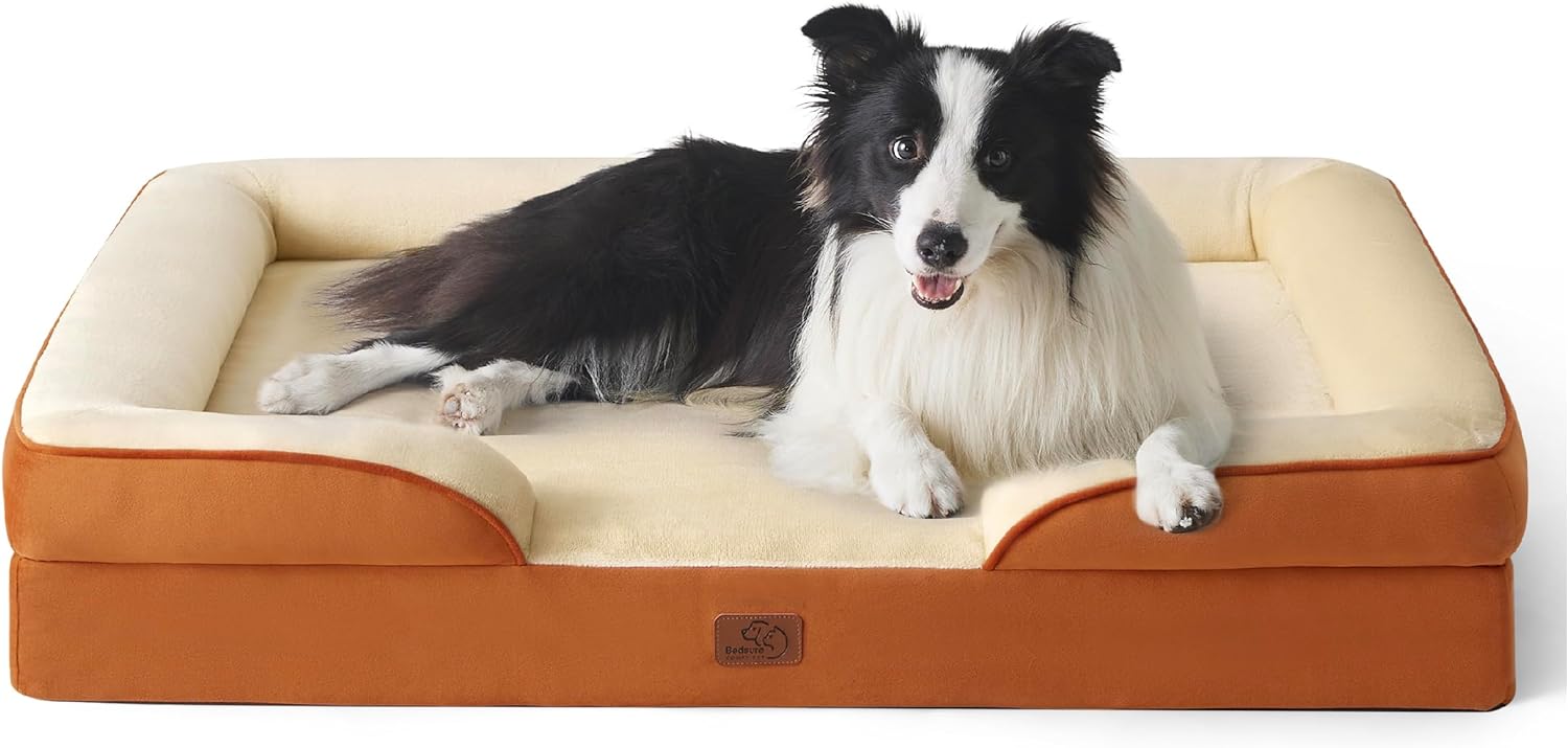 Bedsure Orthopedic Dog Beds Large Sized Dog - Washable Large Dog Cat Bed Waterproof, Comfort Dogs Couch Sofa with Washable Removable Cover, Pet Bed with Nonskid Bottom, Grey, 35"