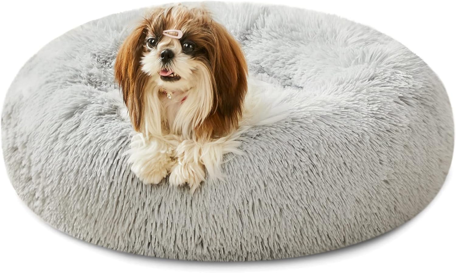 WESTERN HOME WH Calming Soft Round Dog & Cat Bed, Anti-Anxiety Donut Cuddler Warming Cozy Fluffy Faux Fur Plush Cushion Bed for Small Medium Dogs and Cats (20"/24"/27"/30"), Light Grey