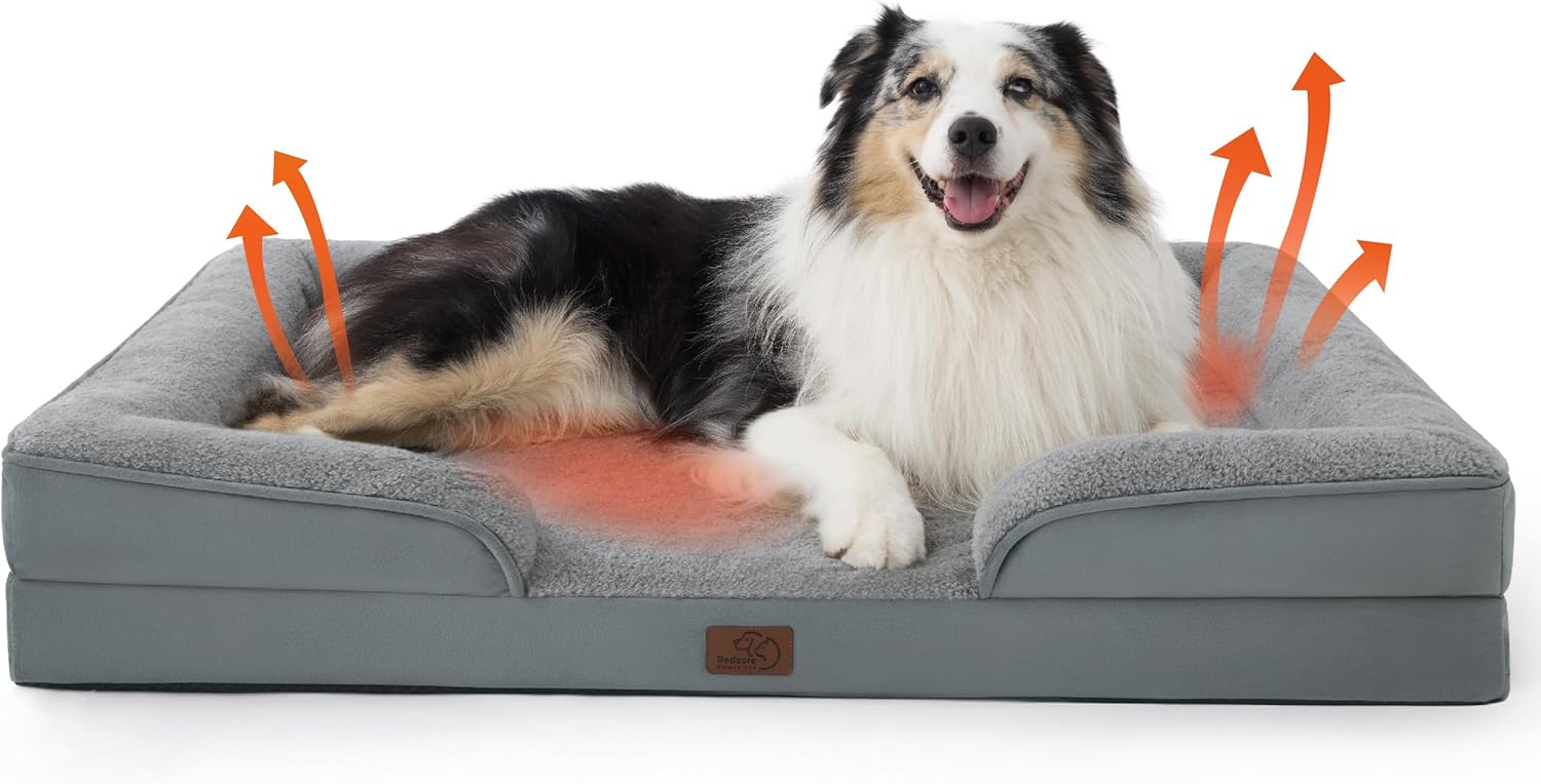 Bedsure Orthopedic Dog Beds Large Sized Dog - Washable Large Dog Cat Bed Waterproof, Comfort Dogs Couch Sofa with Washable Removable Cover, Pet Bed with Nonskid Bottom, Grey, 35"