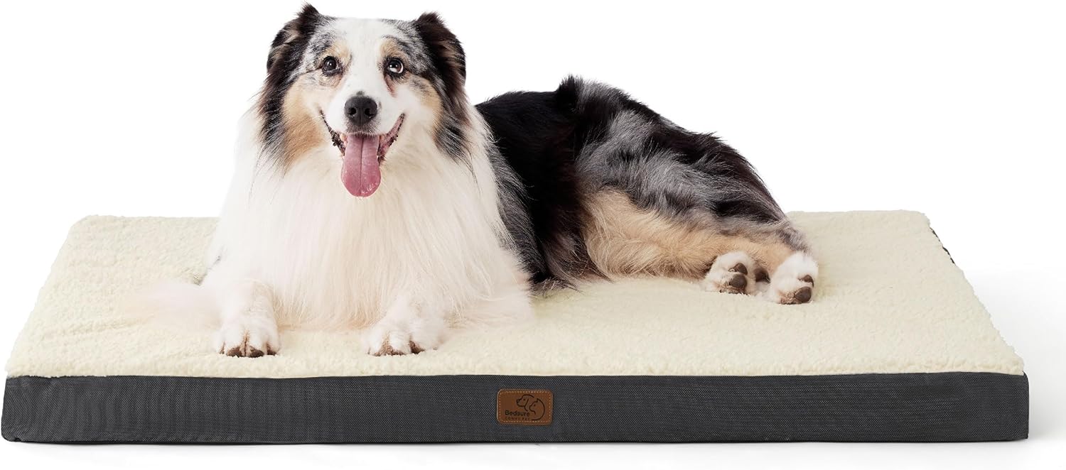 Bedsure Dog Beds Large Sized Dog - Comfy Flat Pet Beds with Removable Washable Cover, Orthopedic Egg Crate Foam Puppy Mat, Suitable for Pet Up to 65 lbs