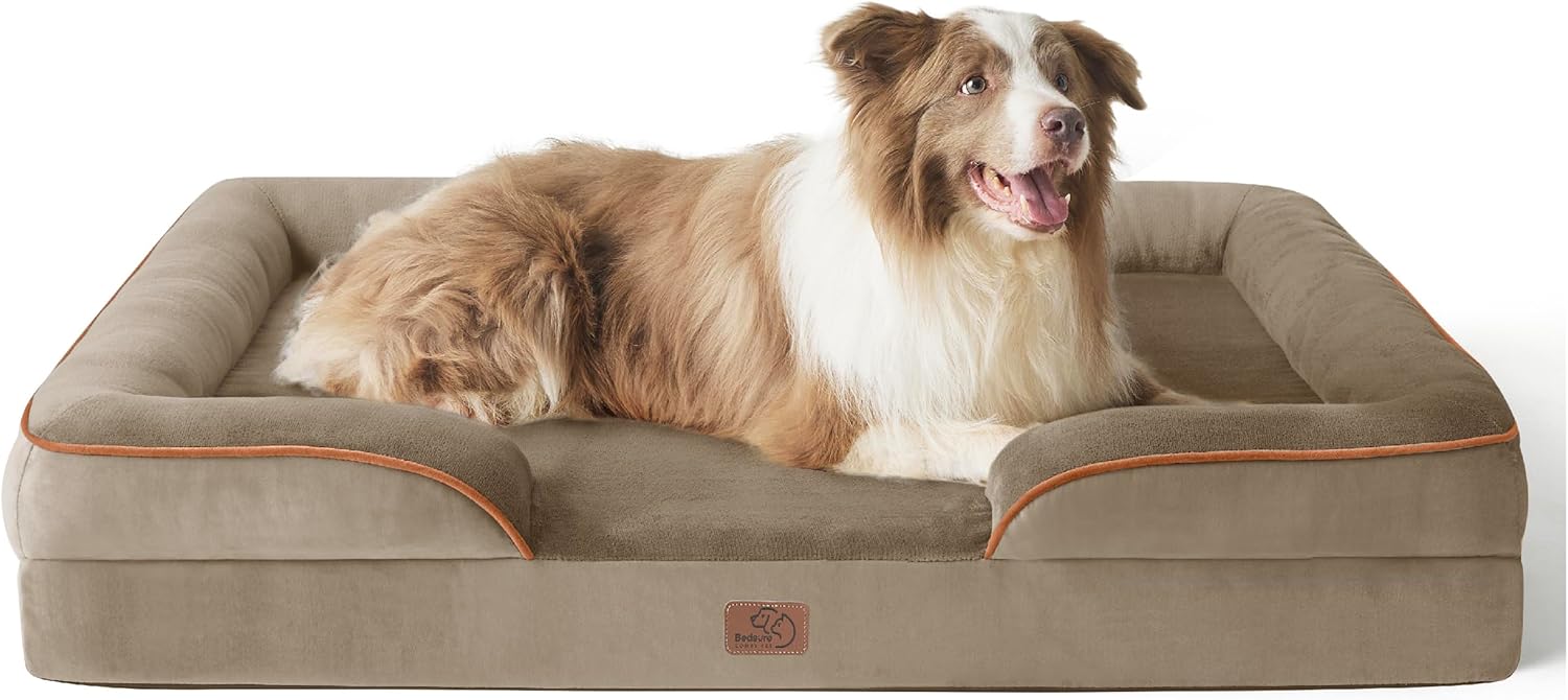 Bedsure Orthopedic Dog Beds Large Sized Dog - Washable Large Dog Cat Bed Waterproof, Comfort Dogs Couch Sofa with Washable Removable Cover, Pet Bed with Nonskid Bottom, Grey, 35"