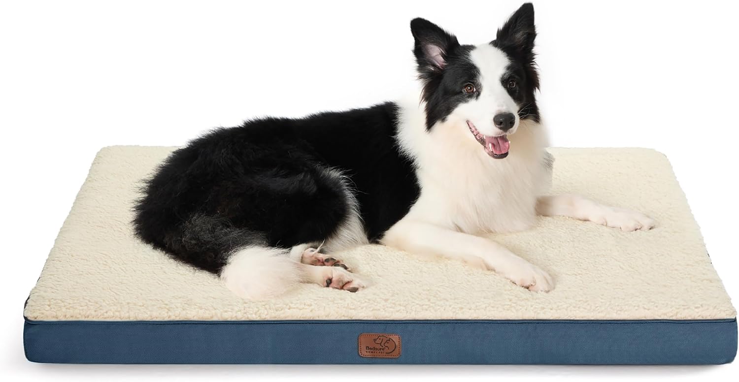 Bedsure Dog Beds Large Sized Dog - Comfy Flat Pet Beds with Removable Washable Cover, Orthopedic Egg Crate Foam Puppy Mat, Suitable for Pet Up to 65 lbs