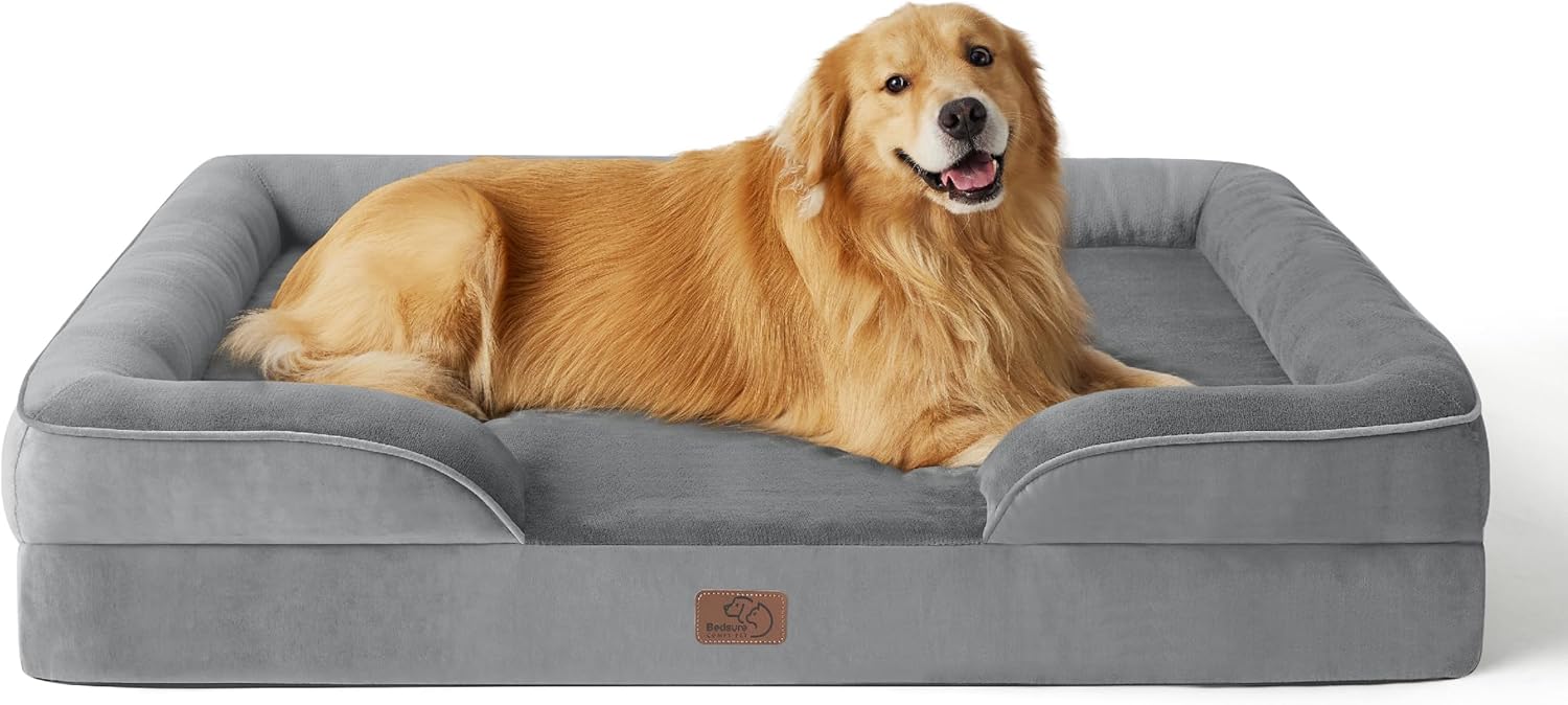 Bedsure Orthopedic Dog Beds Large Sized Dog - Washable Large Dog Cat Bed Waterproof, Comfort Dogs Couch Sofa with Washable Removable Cover, Pet Bed with Nonskid Bottom, Grey, 35"