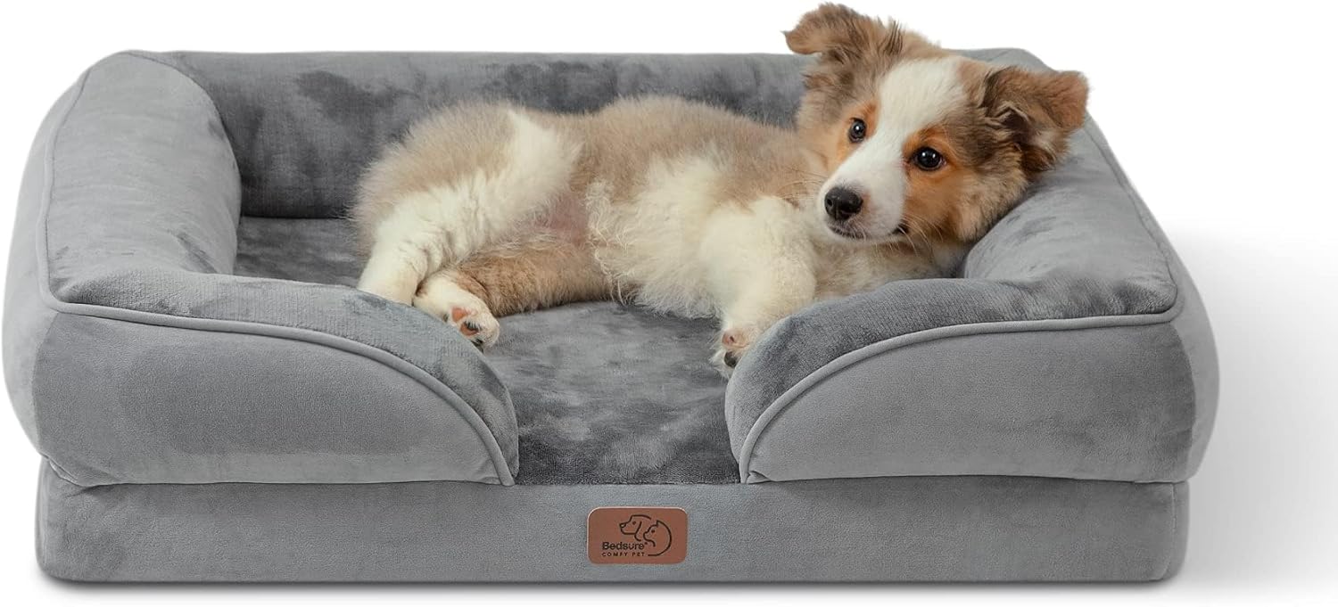 Bedsure Orthopedic Dog Beds Large Sized Dog - Washable Large Dog Cat Bed Waterproof, Comfort Dogs Couch Sofa with Washable Removable Cover, Pet Bed with Nonskid Bottom, Grey, 35"