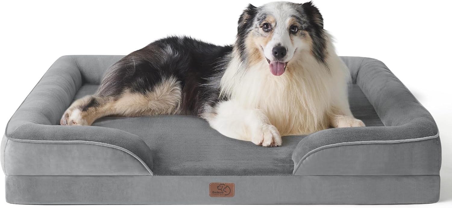 Bedsure Orthopedic Dog Beds Large Sized Dog - Washable Large Dog Cat Bed Waterproof, Comfort Dogs Couch Sofa with Washable Removable Cover, Pet Bed with Nonskid Bottom, Grey, 35"
