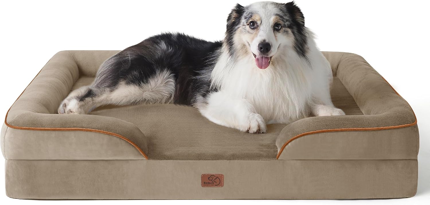 Bedsure Orthopedic Dog Beds Large Sized Dog - Washable Large Dog Cat Bed Waterproof, Comfort Dogs Couch Sofa with Washable Removable Cover, Pet Bed with Nonskid Bottom, Grey, 35"