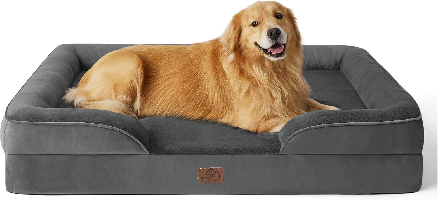 Bedsure Orthopedic Dog Beds Large Sized Dog - Washable Large Dog Cat Bed Waterproof, Comfort Dogs Couch Sofa with Washable Removable Cover, Pet Bed with Nonskid Bottom, Grey, 35"