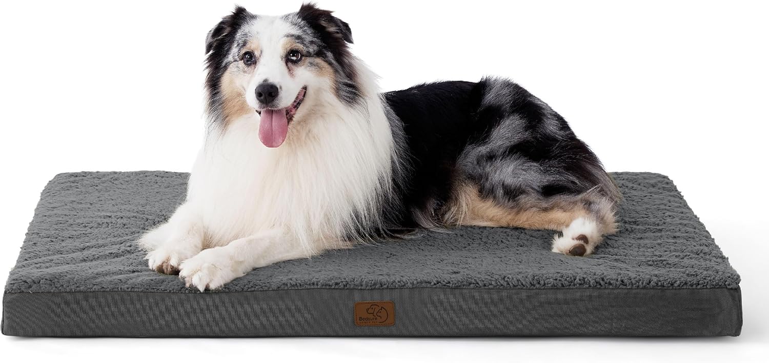 Bedsure Dog Beds Large Sized Dog - Comfy Flat Pet Beds with Removable Washable Cover, Orthopedic Egg Crate Foam Puppy Mat, Suitable for Pet Up to 65 lbs