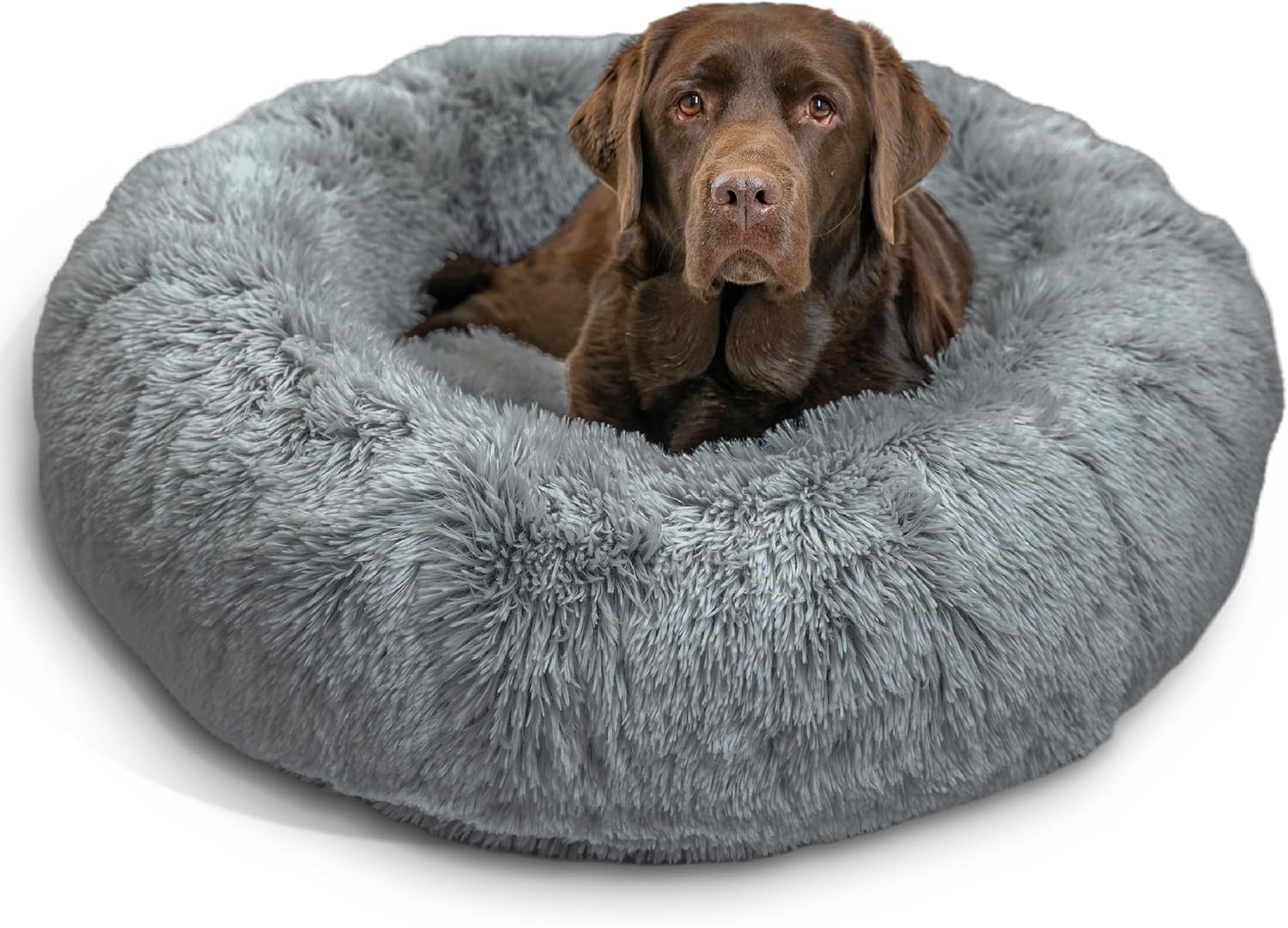 Best Friends by Sheri Original Calming Donut Dog and Cat Bed, Shag Faux Fur, Taupe, (23in x 23in) - Anxiety Relief for Pets Up to 25 lbs