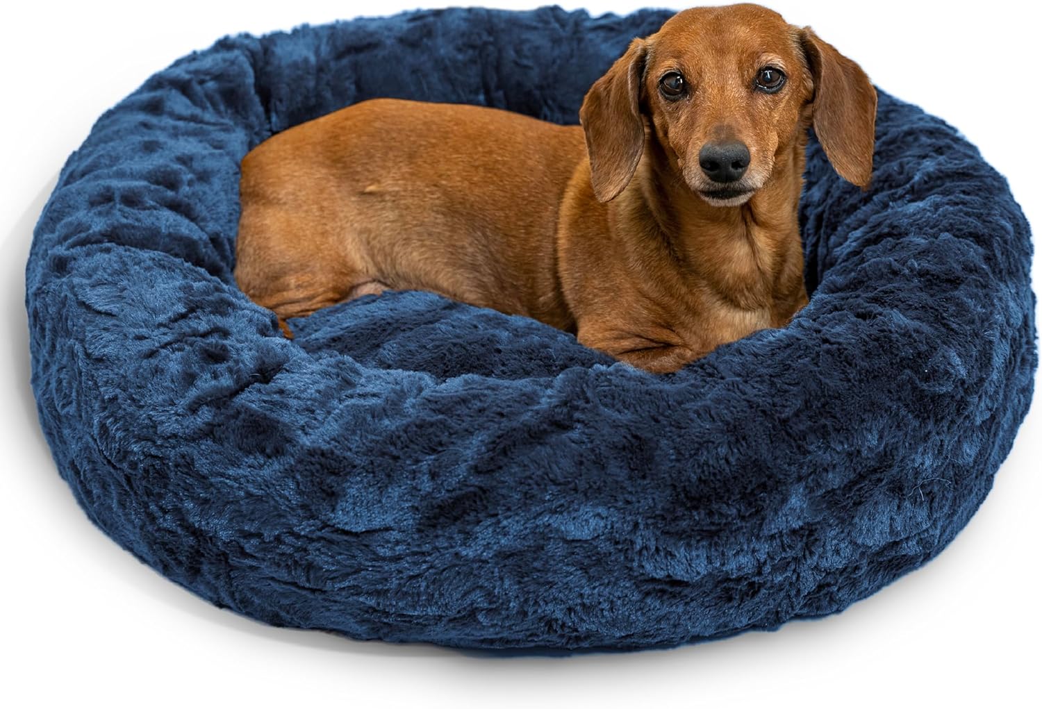 Best Friends by Sheri Original Calming Donut Dog and Cat Bed, Shag Faux Fur, Taupe, (23in x 23in) - Anxiety Relief for Pets Up to 25 lbs