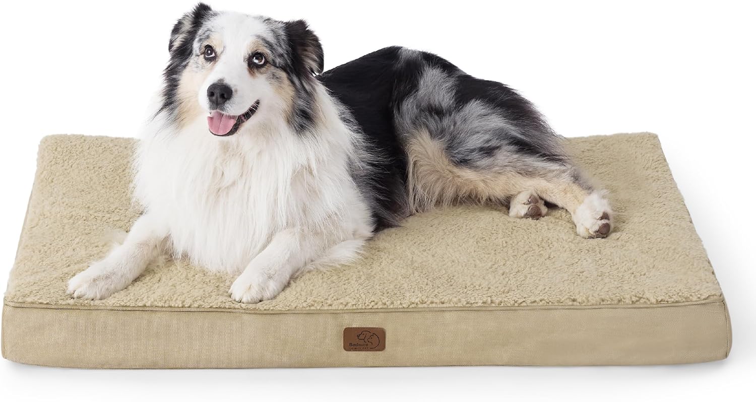 Bedsure Dog Beds Large Sized Dog - Comfy Flat Pet Beds with Removable Washable Cover, Orthopedic Egg Crate Foam Puppy Mat, Suitable for Pet Up to 65 lbs