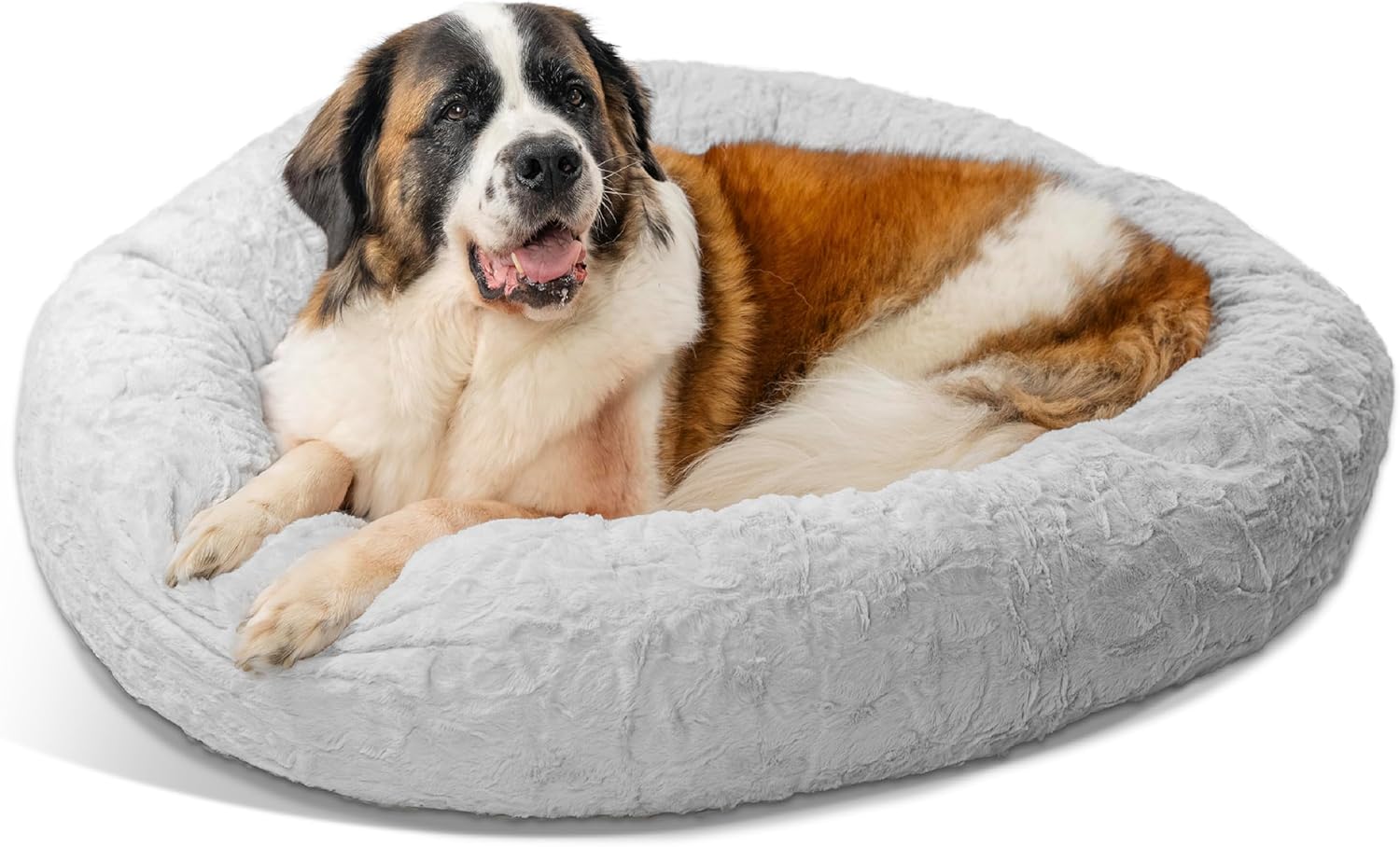 Best Friends by Sheri Original Calming Donut Dog and Cat Bed, Shag Faux Fur, Taupe, (23in x 23in) - Anxiety Relief for Pets Up to 25 lbs