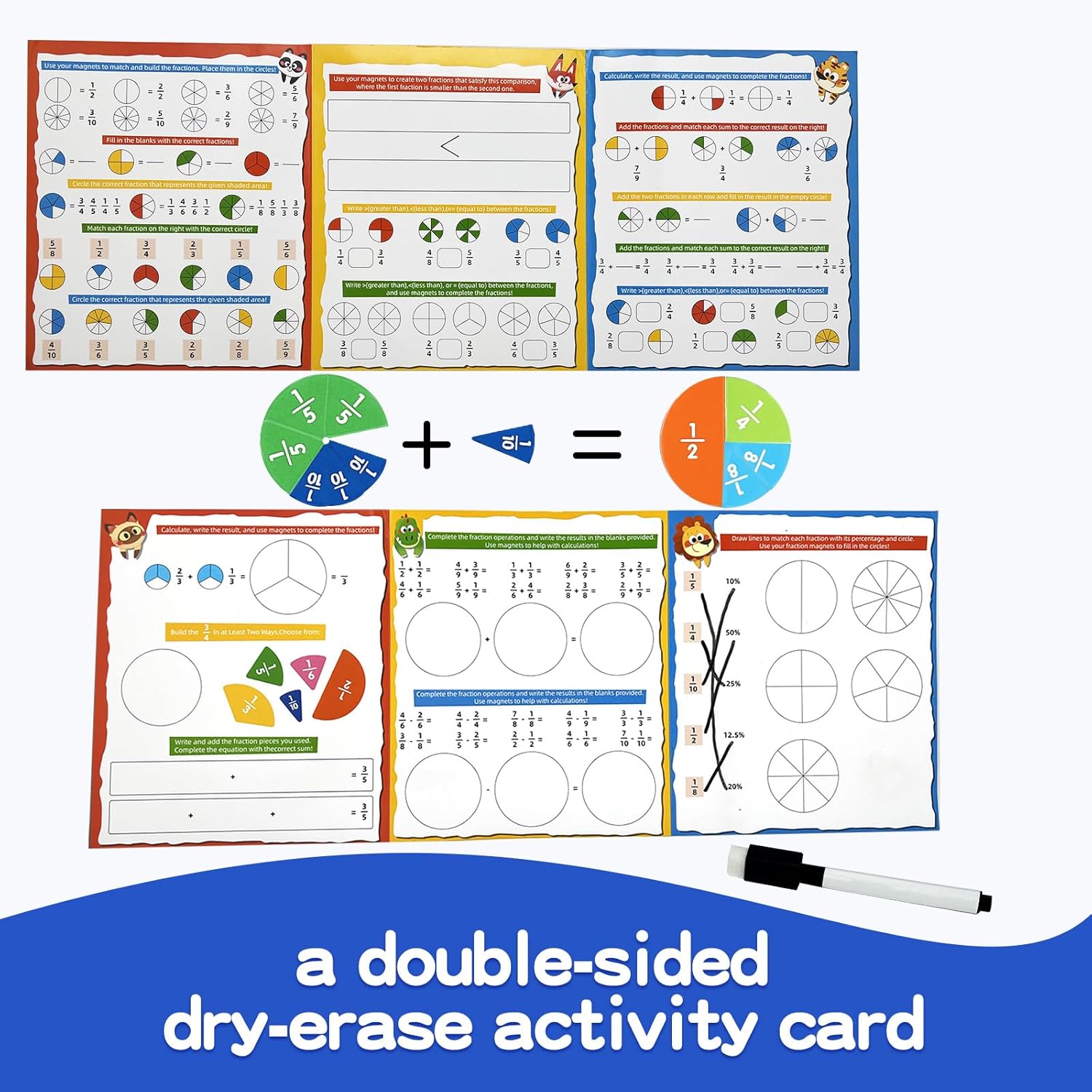 Magnetic Fraction Tiles & Circles Set with Dry Erase Board - Montessori Math Manipulatives Kit for Grade 1-5, Homeschool Classroom Fraction Puzzles and Games