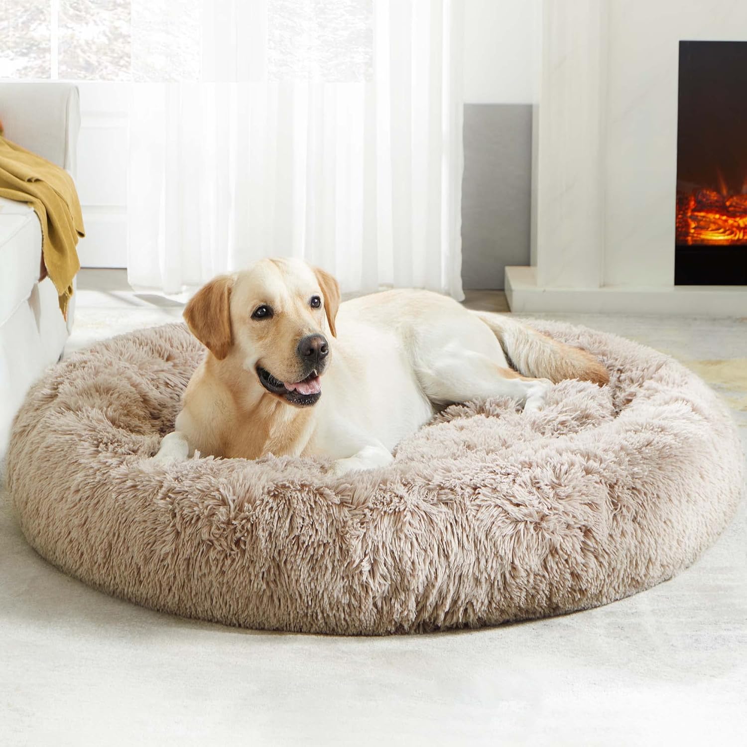 WESTERN HOME WH Calming Soft Round Dog & Cat Bed, Anti-Anxiety Donut Cuddler Warming Cozy Fluffy Faux Fur Plush Cushion Bed for Small Medium Dogs and Cats (20"/24"/27"/30"), Light Grey