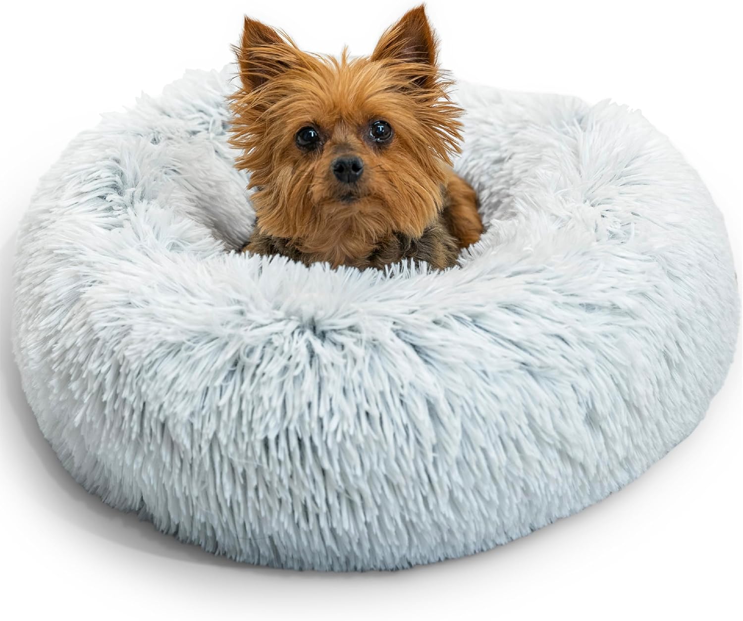 Best Friends by Sheri Original Calming Donut Dog and Cat Bed, Shag Faux Fur, Taupe, (23in x 23in) - Anxiety Relief for Pets Up to 25 lbs