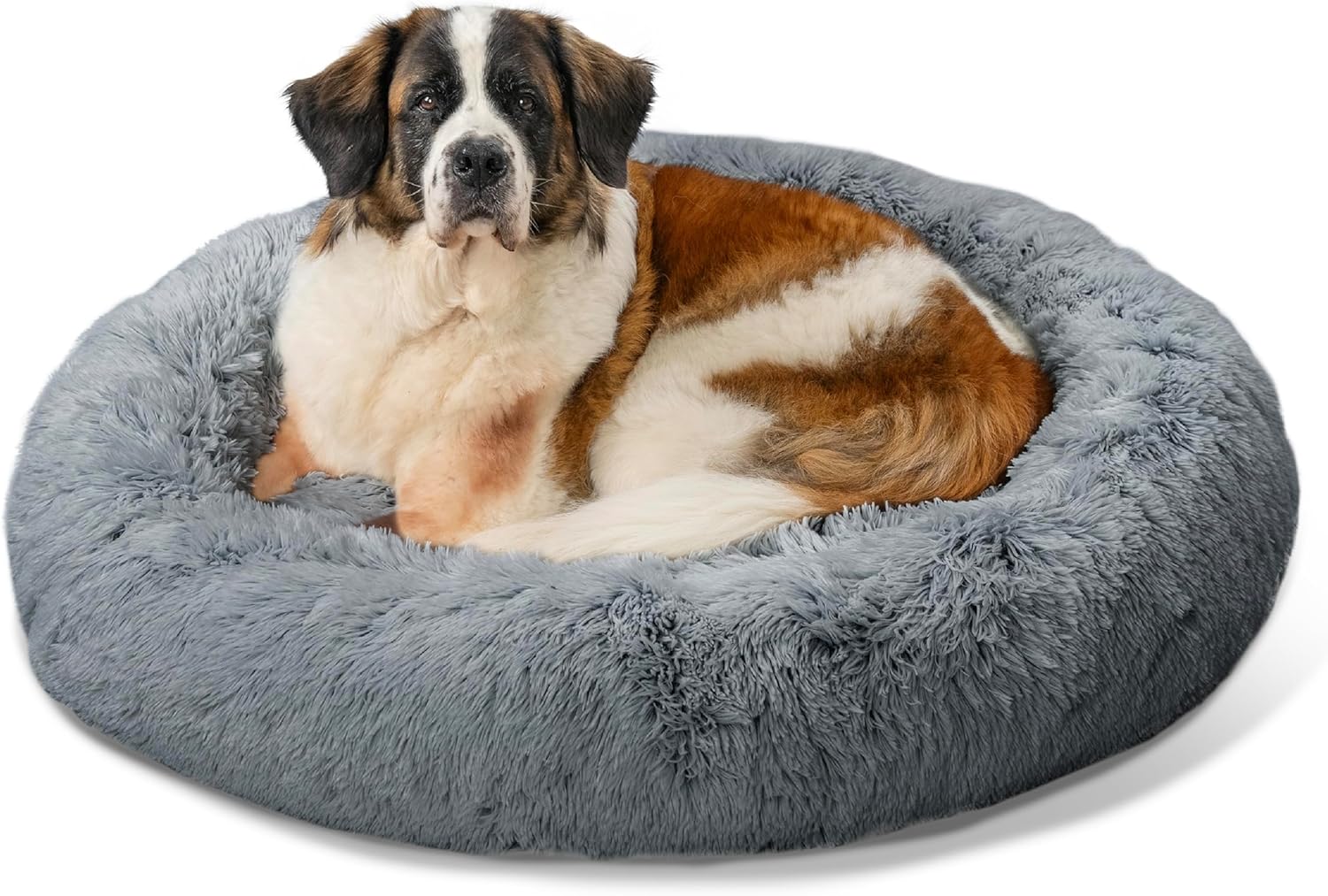 Best Friends by Sheri Original Calming Donut Dog and Cat Bed, Shag Faux Fur, Taupe, (23in x 23in) - Anxiety Relief for Pets Up to 25 lbs