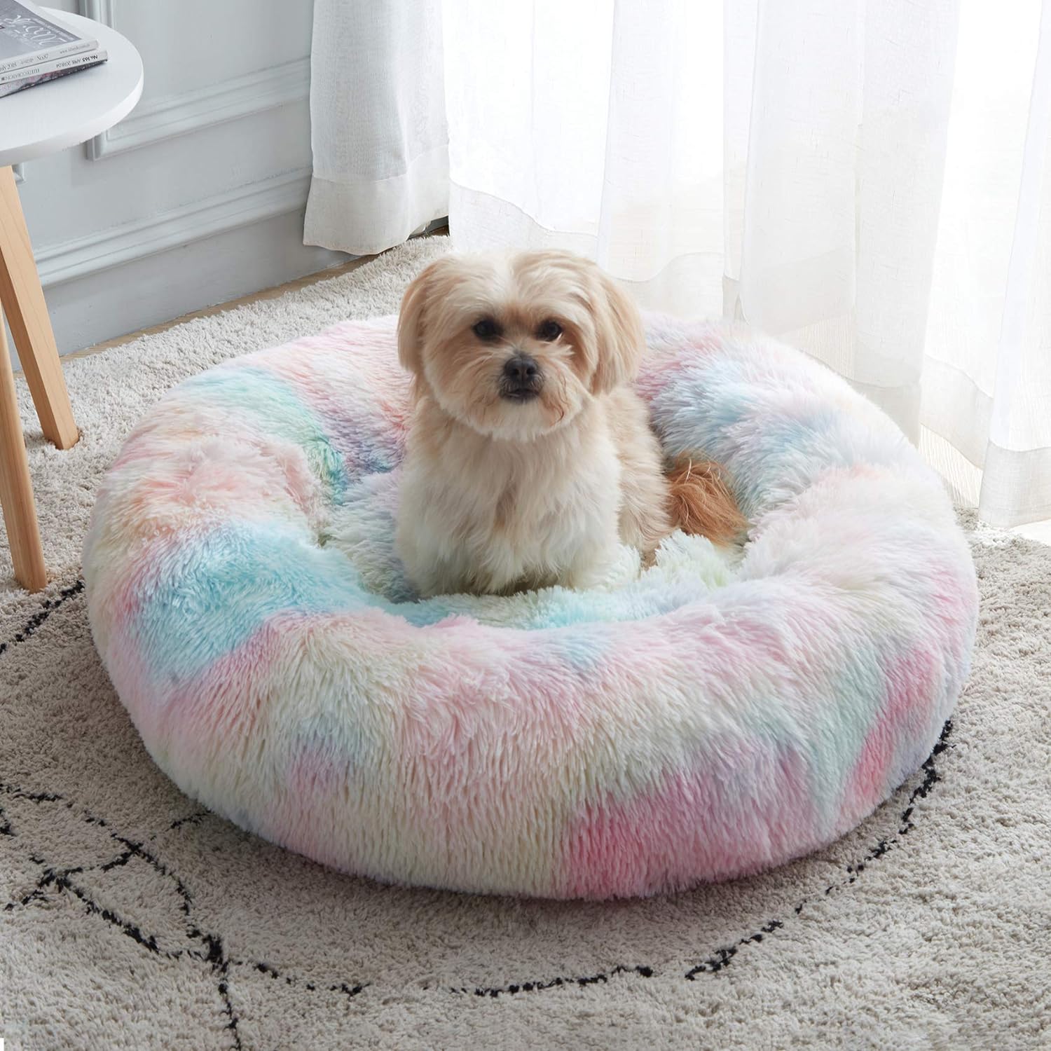 WESTERN HOME WH Calming Soft Round Dog & Cat Bed, Anti-Anxiety Donut Cuddler Warming Cozy Fluffy Faux Fur Plush Cushion Bed for Small Medium Dogs and Cats (20"/24"/27"/30"), Light Grey