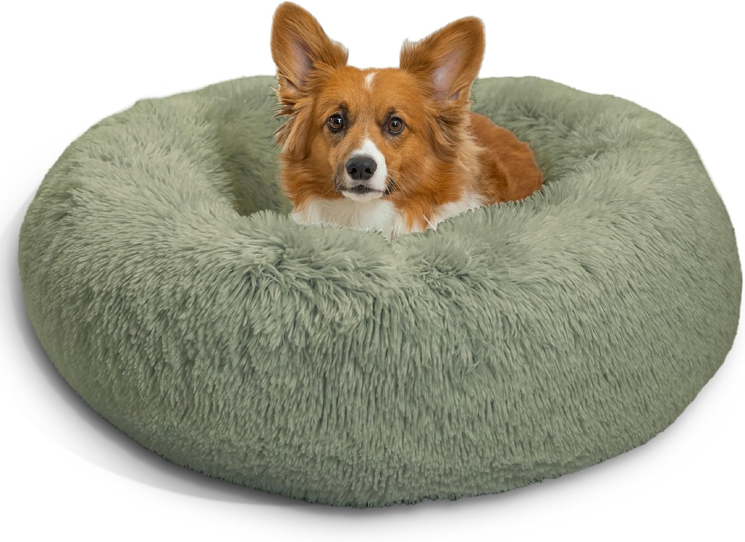Best Friends by Sheri Original Calming Donut Dog and Cat Bed, Shag Faux Fur, Taupe, (23in x 23in) - Anxiety Relief for Pets Up to 25 lbs