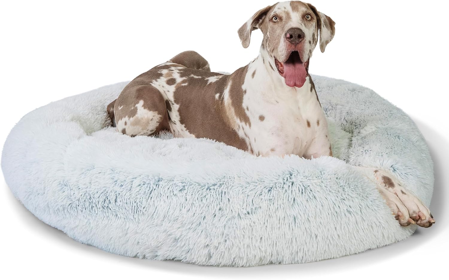 Best Friends by Sheri Original Calming Donut Dog and Cat Bed, Shag Faux Fur, Taupe, (23in x 23in) - Anxiety Relief for Pets Up to 25 lbs
