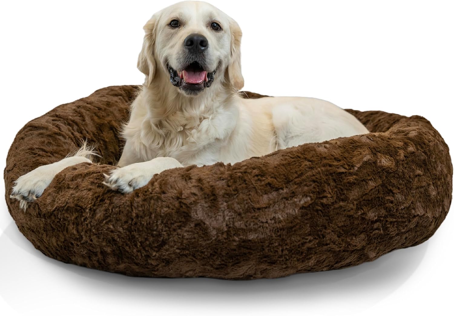 Best Friends by Sheri Original Calming Donut Dog and Cat Bed, Shag Faux Fur, Taupe, (23in x 23in) - Anxiety Relief for Pets Up to 25 lbs