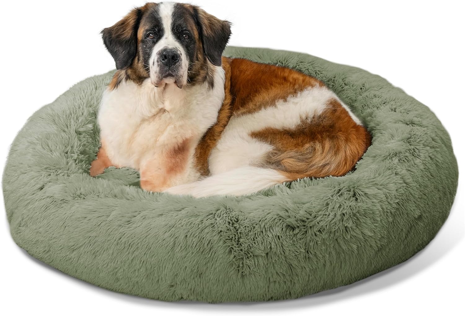 Best Friends by Sheri Original Calming Donut Dog and Cat Bed, Shag Faux Fur, Taupe, (23in x 23in) - Anxiety Relief for Pets Up to 25 lbs