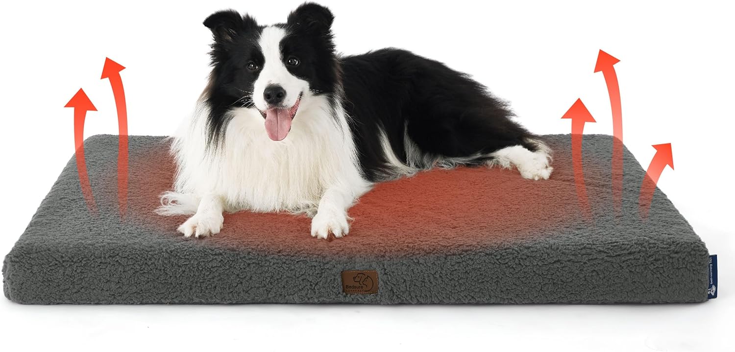Bedsure Dog Beds Large Sized Dog - Comfy Flat Pet Beds with Removable Washable Cover, Orthopedic Egg Crate Foam Puppy Mat, Suitable for Pet Up to 65 lbs