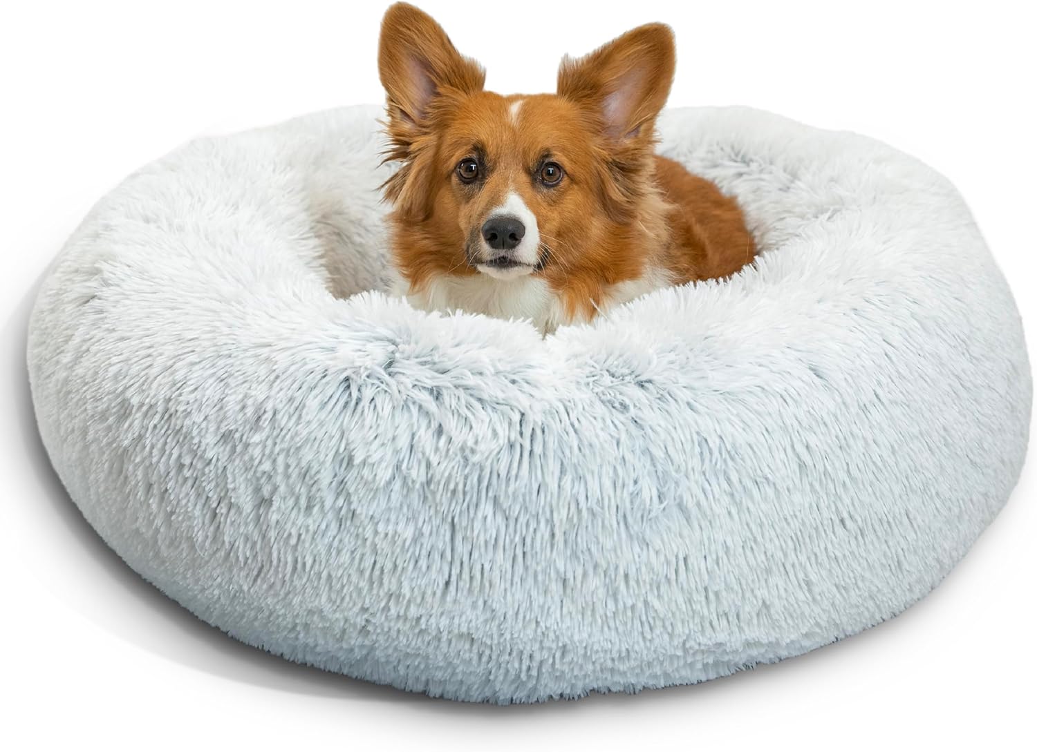 Best Friends by Sheri Original Calming Donut Dog and Cat Bed, Shag Faux Fur, Taupe, (23in x 23in) - Anxiety Relief for Pets Up to 25 lbs