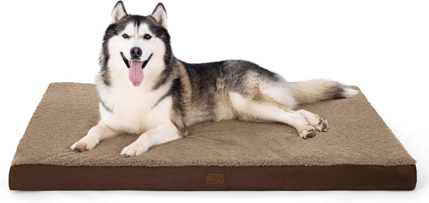 Bedsure Dog Beds Large Sized Dog - Comfy Flat Pet Beds with Removable Washable Cover, Orthopedic Egg Crate Foam Puppy Mat, Suitable for Pet Up to 65 lbs