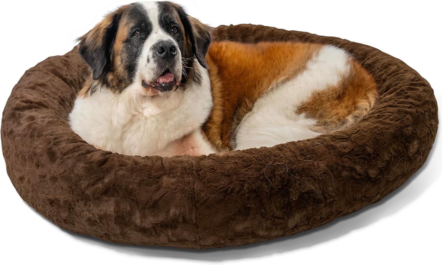 Best Friends by Sheri Original Calming Donut Dog and Cat Bed, Shag Faux Fur, Taupe, (23in x 23in) - Anxiety Relief for Pets Up to 25 lbs