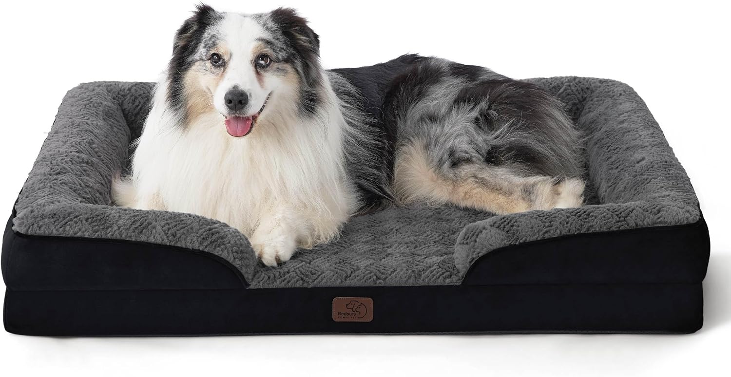 Bedsure Orthopedic Dog Beds Large Sized Dog - Washable Large Dog Cat Bed Waterproof, Comfort Dogs Couch Sofa with Washable Removable Cover, Pet Bed with Nonskid Bottom, Grey, 35"