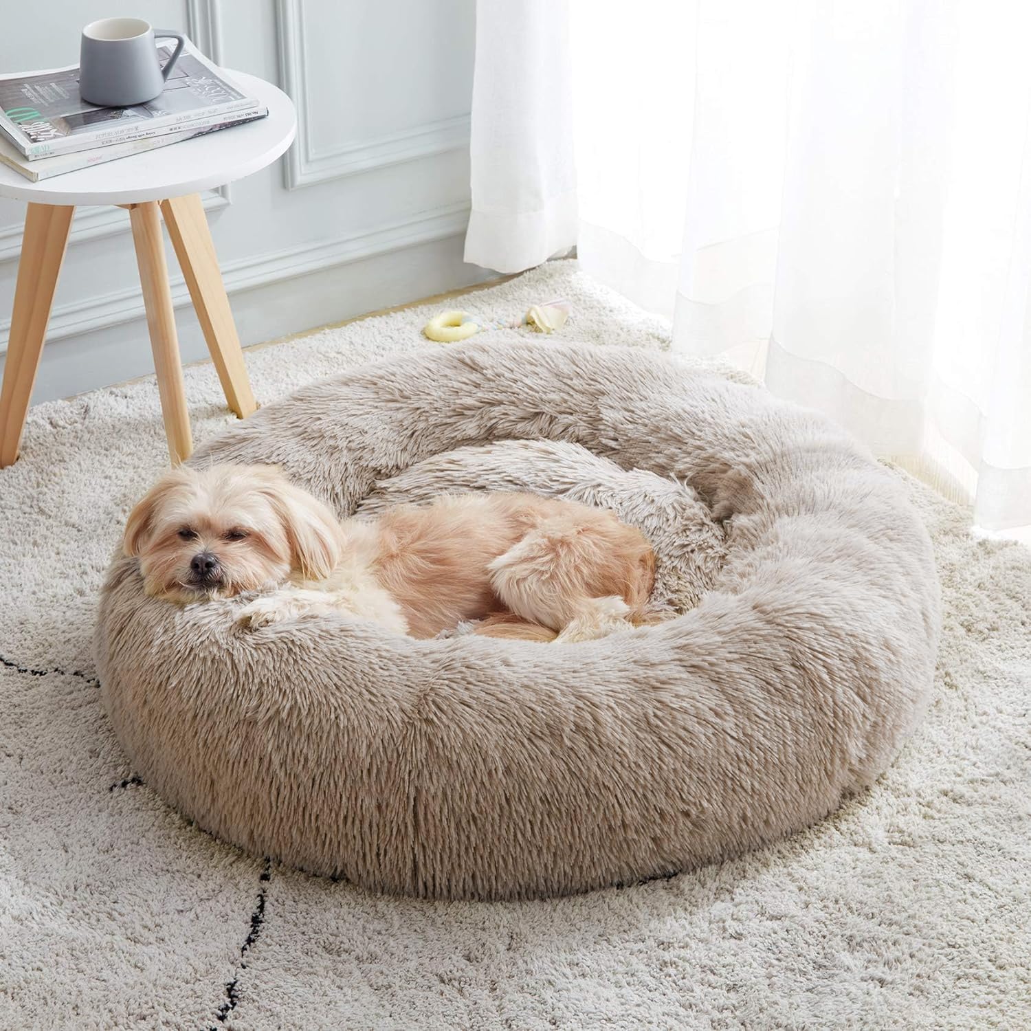 WESTERN HOME WH Calming Soft Round Dog & Cat Bed, Anti-Anxiety Donut Cuddler Warming Cozy Fluffy Faux Fur Plush Cushion Bed for Small Medium Dogs and Cats (20"/24"/27"/30"), Light Grey